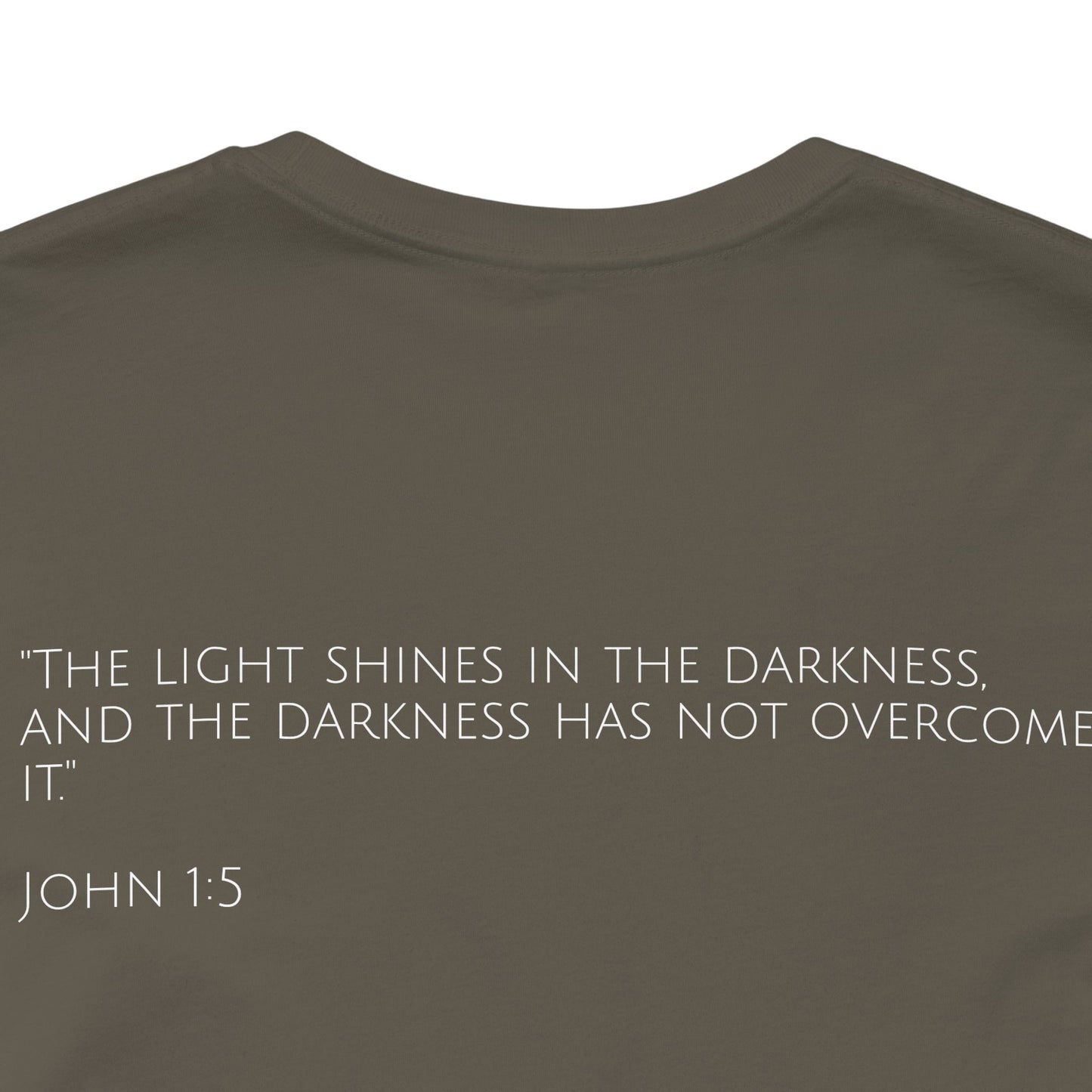 John 1:5 (Rising Above Darkness) Bible Verse | Christian Shirt
