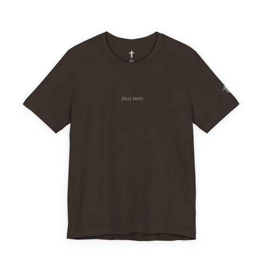 Jesus Saves Embroidered Christian T Shirt | Minimal Faith Tee