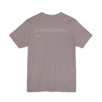 John 1:5 (Rising Above Darkness) Bible Verse | Christian Shirt