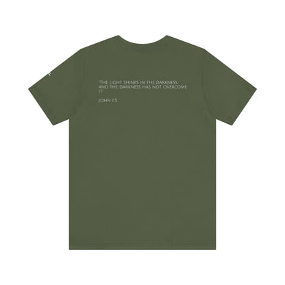John 1:5 (Rising Above Darkness) Bible Verse | Christian Shirt
