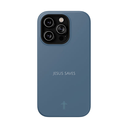 Jesus Saves Blue iPhone Case | Minimal Christian Faith Phone Case