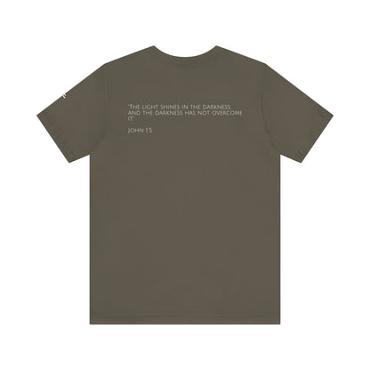 John 1:5 (Rising Above Darkness) Bible Verse | Christian Shirt