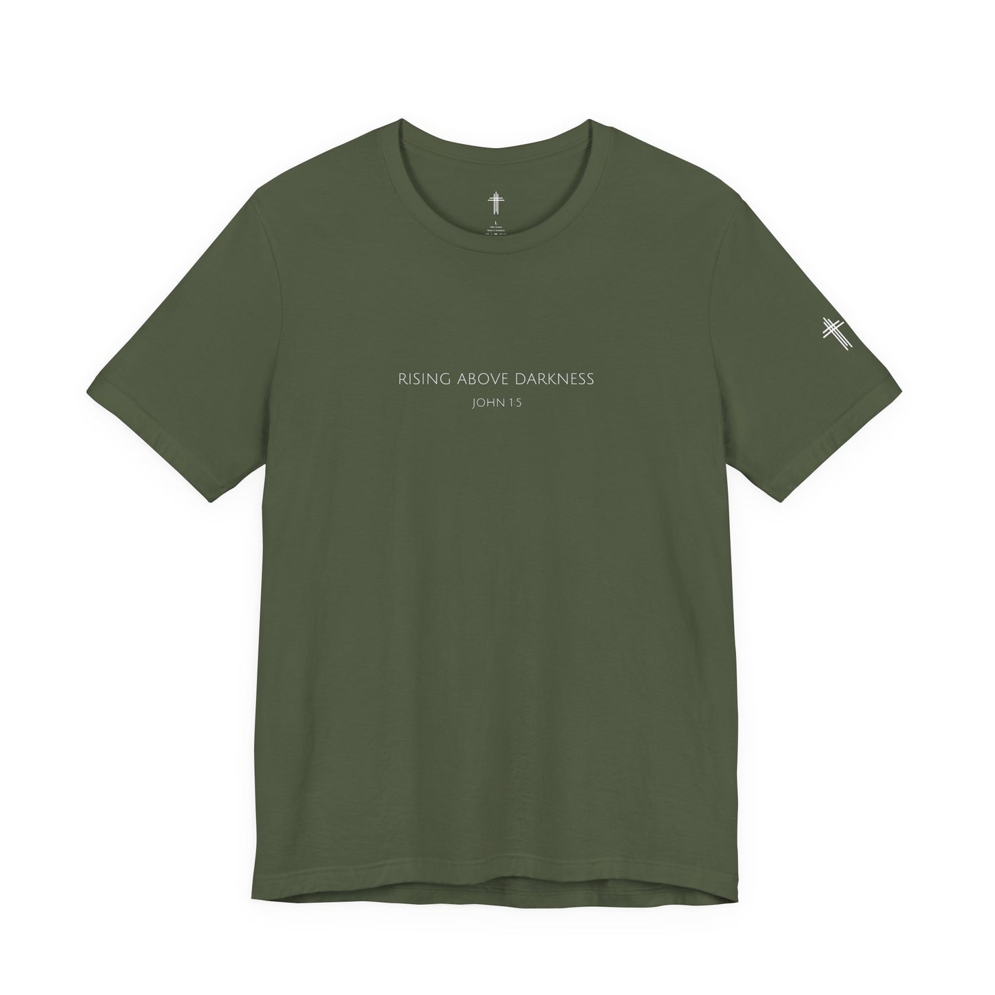 Rising Above Darkness John 1:5 Christian T Shirt | Minimal Faith Tee