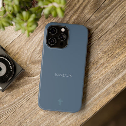 Jesus Saves Blue iPhone Case | Minimal Christian Faith Phone Case