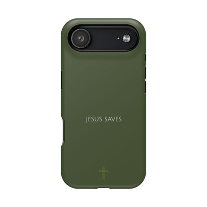 Jesus Saves Green iPhone Case | Minimal Christian Faith Phone Case