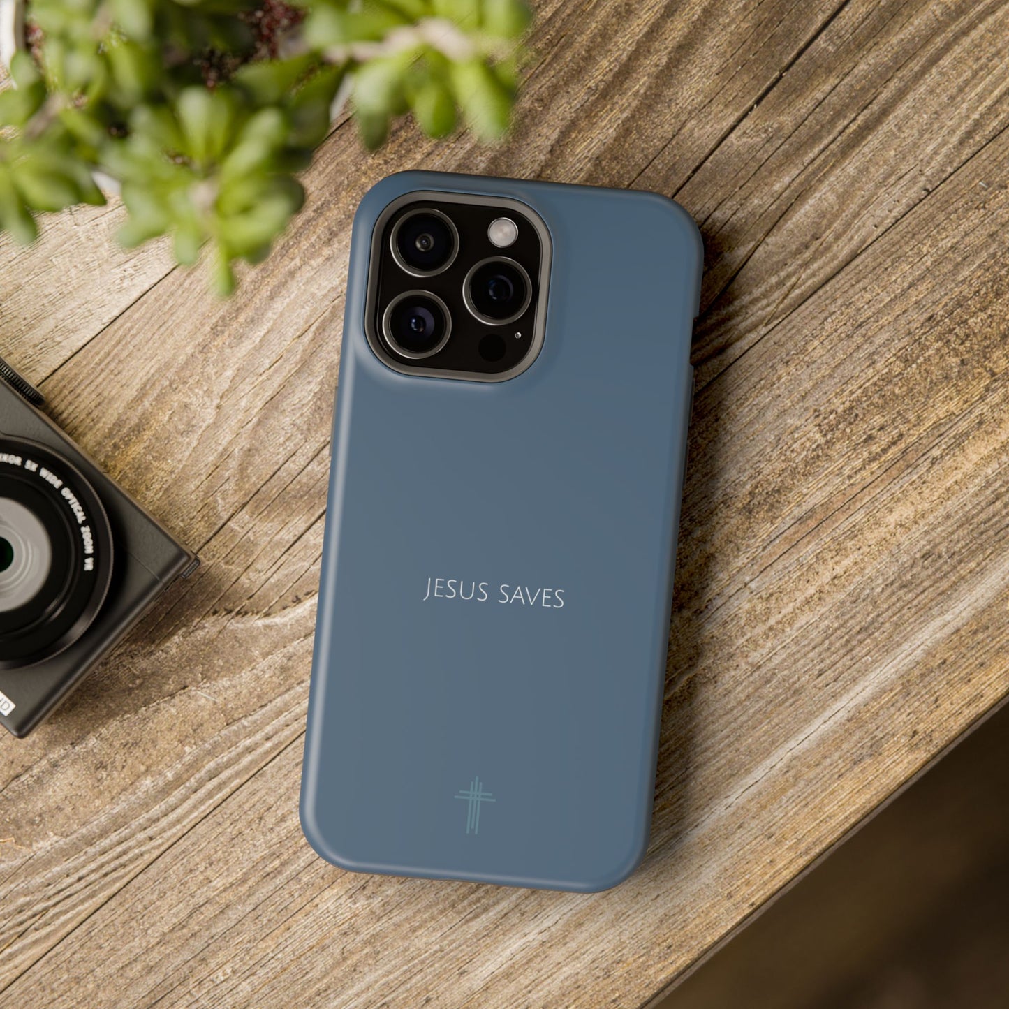 Jesus Saves Blue iPhone Case | Minimal Christian Faith Phone Case