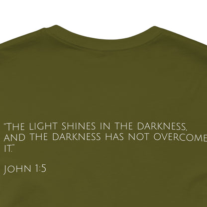 John 1:5 (Rising Above Darkness) Bible Verse | Christian Shirt