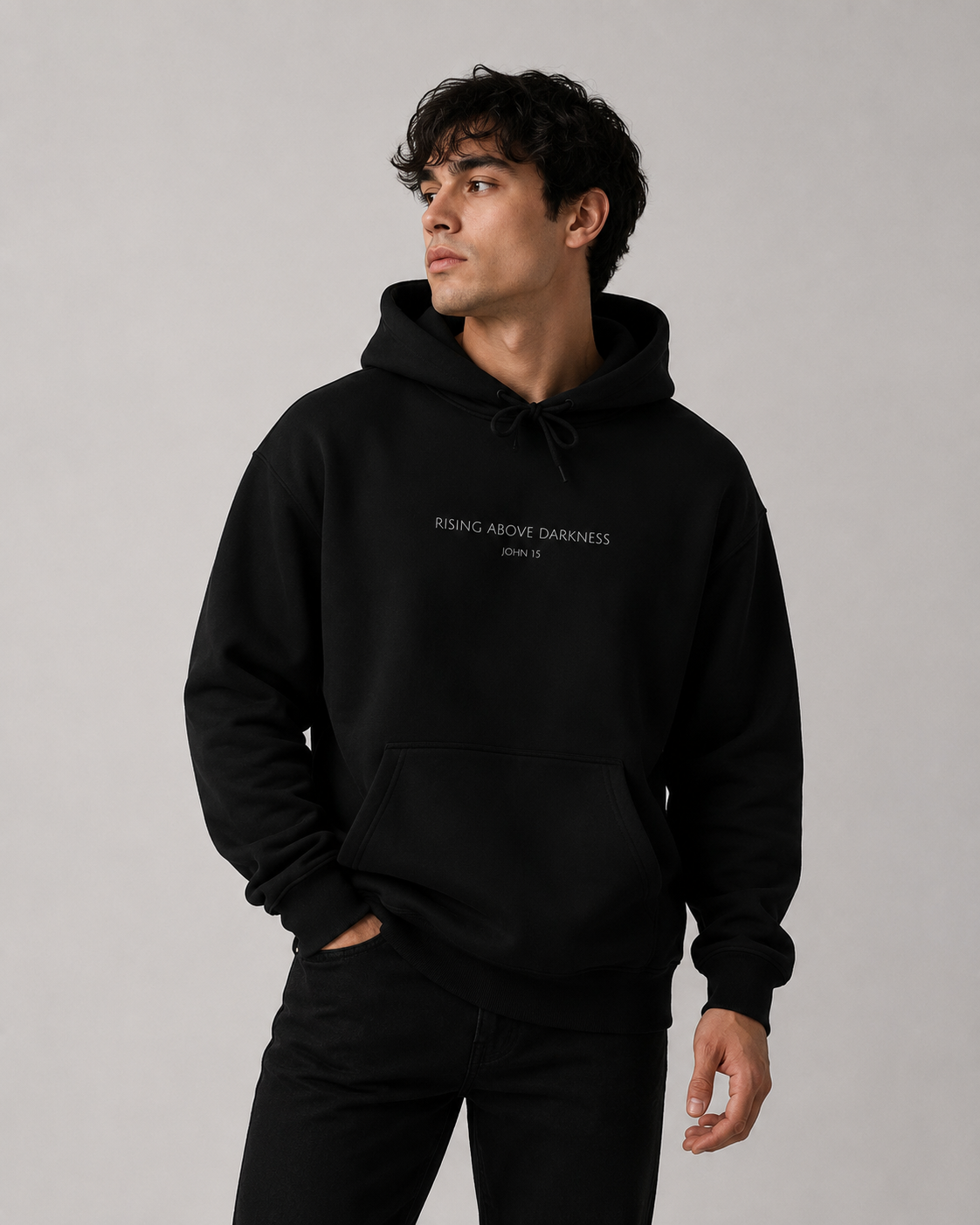 Rising Above Darkness John 1:5 Hoodie | Minimal Christian Faith-Based Apparel