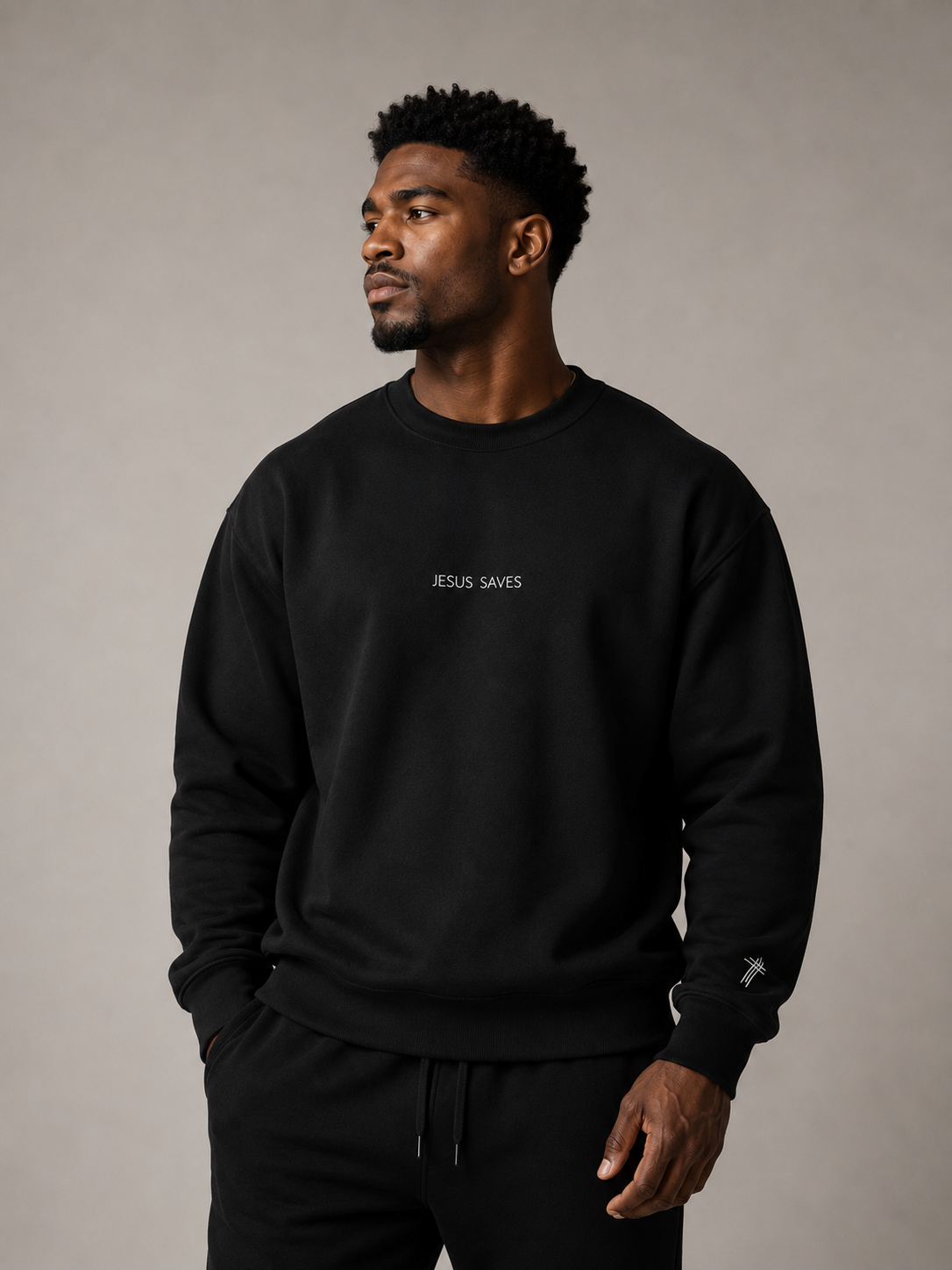 Jesus Saves Embroidered Crewneck | Minimal Christian Sweatshirt