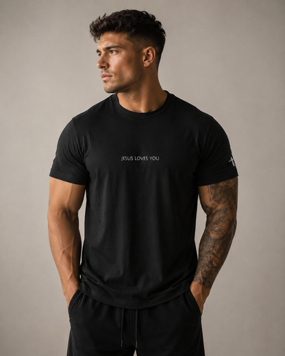Jesus Loves You Embroidered Christian T Shirt | Minimal Faith Tee