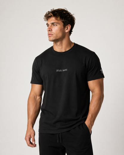 Jesus Saves Embroidered Christian T Shirt | Minimal Faith Tee