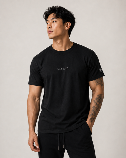 Seek Jesus Embroidered Christian T Shirt | Minimal Faith Tee