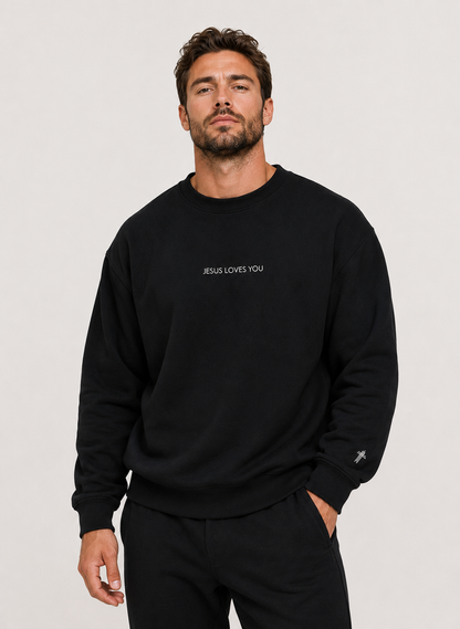 Jesus Loves You Embroidered Crewneck | Minimal Christian Sweatshirt