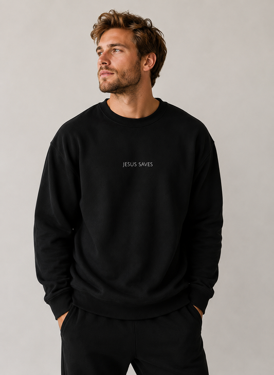Jesus Saves Christian Crewneck Sweatshirt | Minimal Faith Apparel