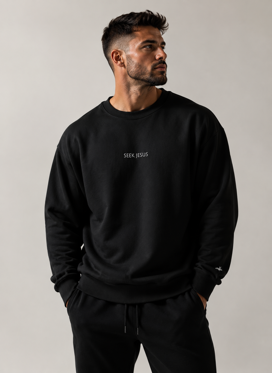 Seek Jesus Embroidered Crewneck | Minimal Christian Sweatshirt