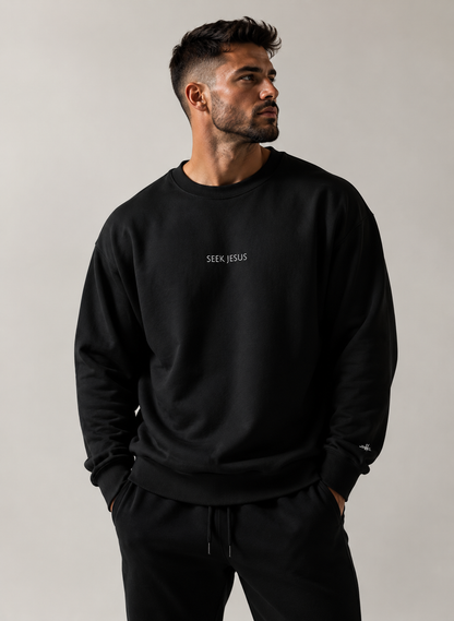 Seek Jesus Embroidered Crewneck | Minimal Christian Sweatshirt