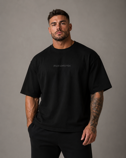 Jesus Loves You Oversized Boxy Christian T-Shirt | Minimal Faith-Based Apparel