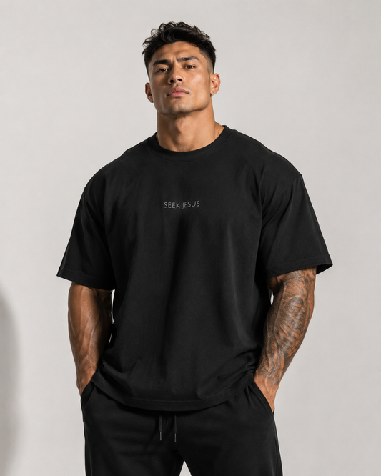 Seek Jesus Oversized Boxy Christian T-Shirt | Minimal Faith-Based Apparel