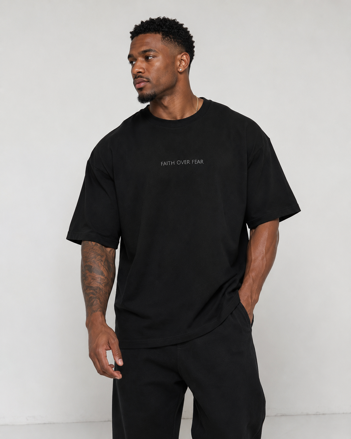 Faith Over Fear Oversized Boxy Christian T-Shirt | Minimal Faith-Based Apparel