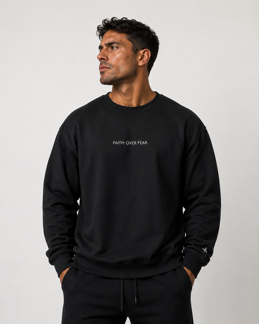 Faith Over Fear Embroidered Crewneck | Minimal Christian Sweatshirt