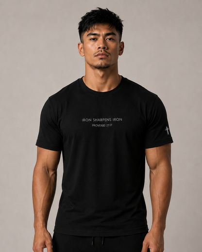 Iron Sharpens Iron Proverbs 27:17  Christian T Shirt | Minimal Faith Tee