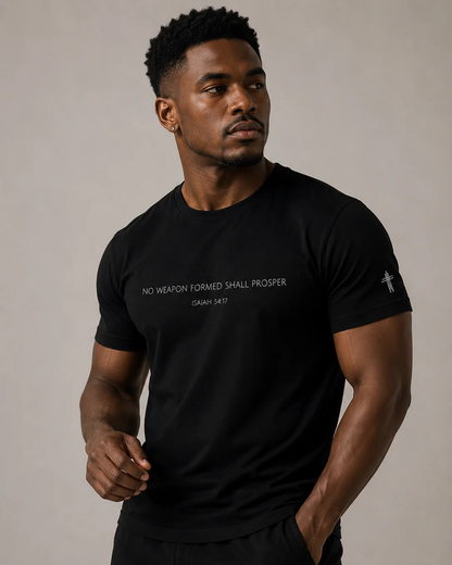 No Weapon Formed Shall Prosper Isaiah 54:17 Christian T Shirt | Minimal Faith Tee