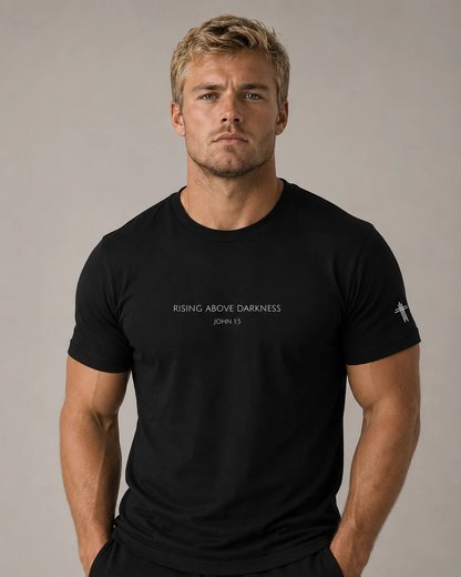 Rising Above Darkness John 1:5 Christian T Shirt | Minimal Faith Tee